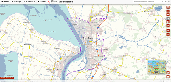 Das Bild zeigt ein Bildschirmfoto des Geo-Portals.