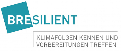Logo des Projekts BREsilient mit dem Schriftzug: Klimafolgen kennen, Vorbereitungen treffen